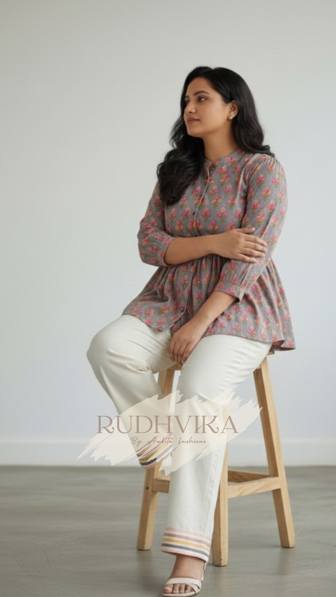 Elegant Floral Printed Peplum Kurti – XXXL