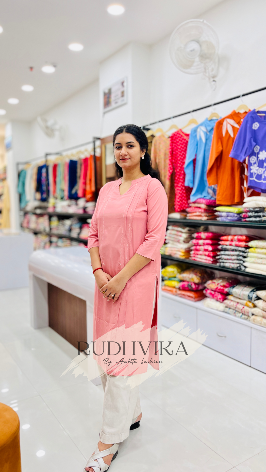 Blush Pink Premium Cotton Kurti with Front Threadline Detailing