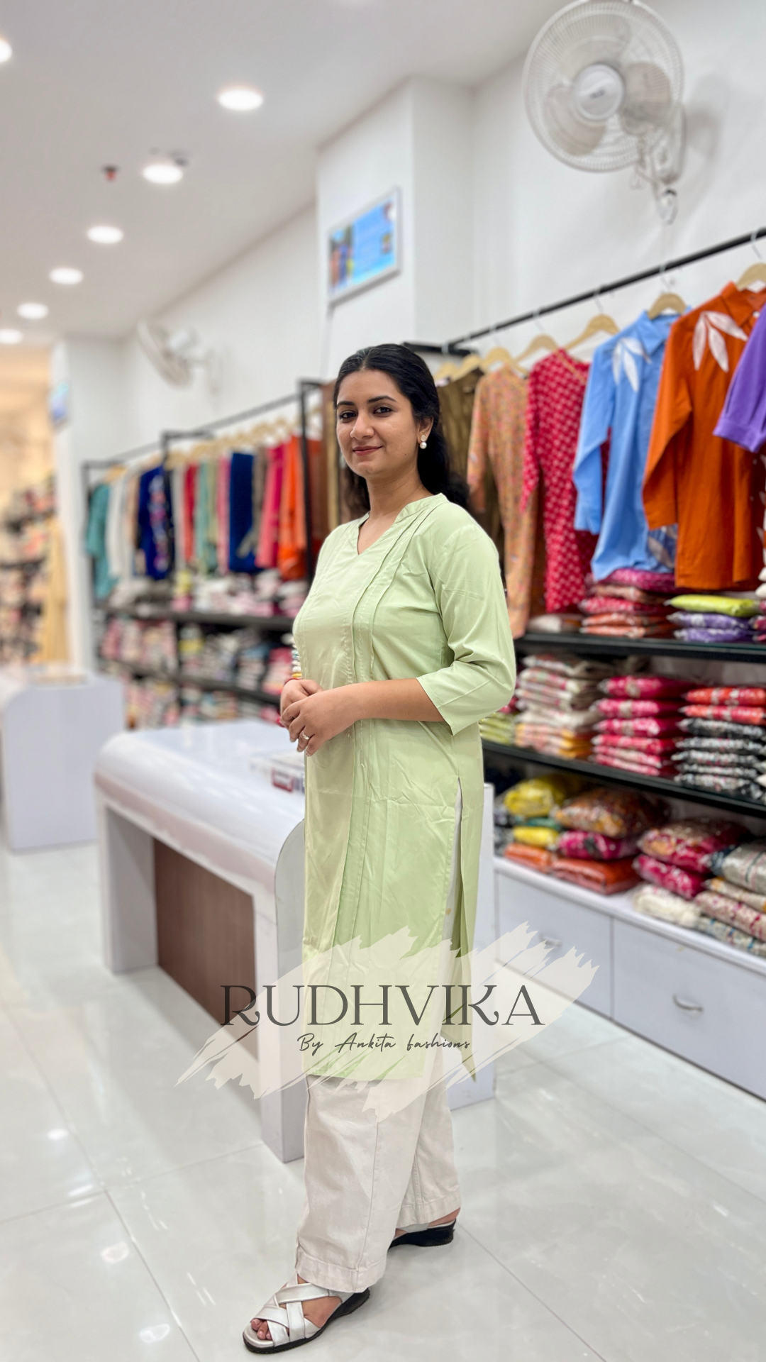 Elegant Mint Green Cotton Kurti with Front Thread Detailing