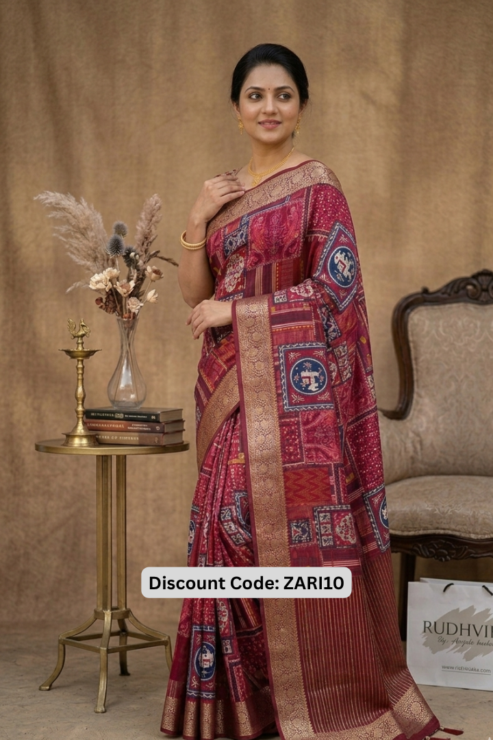 Premium Pure Dola Silk Saree in Maroon with Antique Zari Border | Festive & Wedding Wear