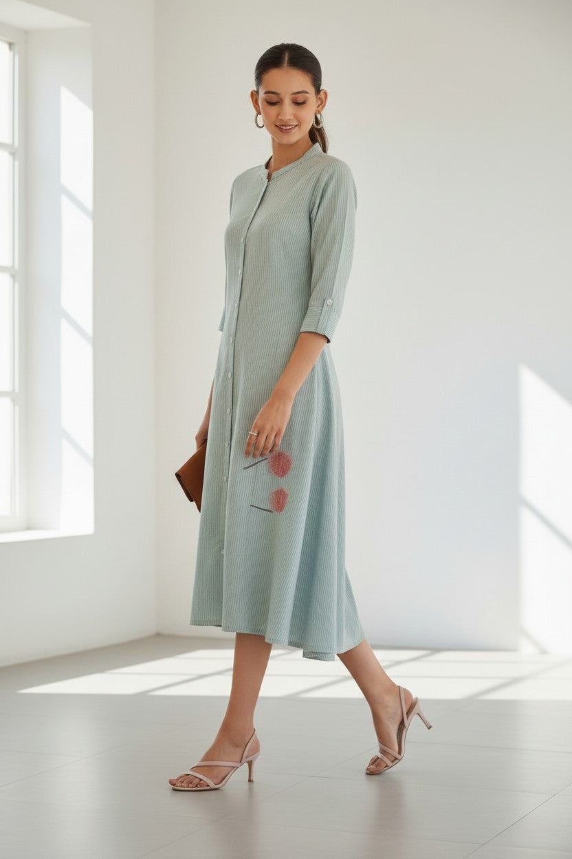 Powder Blue Self-Pattern Flared Kurti Dress | RUDHVIKA By Ankita Fashions