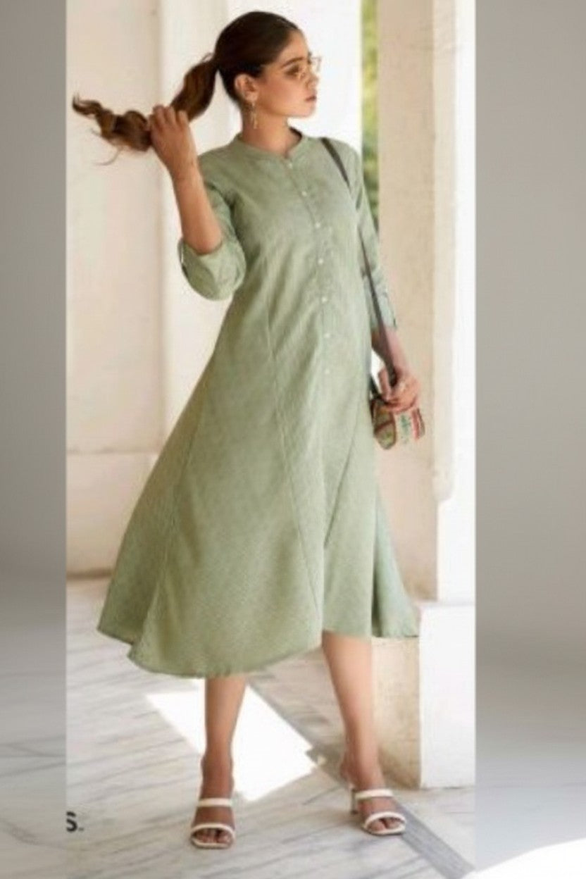 Blended Cotton Self Pattern Kurti Dress With Flair | RUDHVIKA By Ankita Fashions