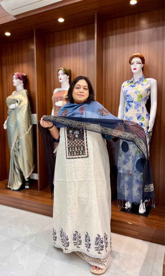 Premium Pure Handloom Cotton Unstitched Suit Set with Dupatta – Elegant & Breathable