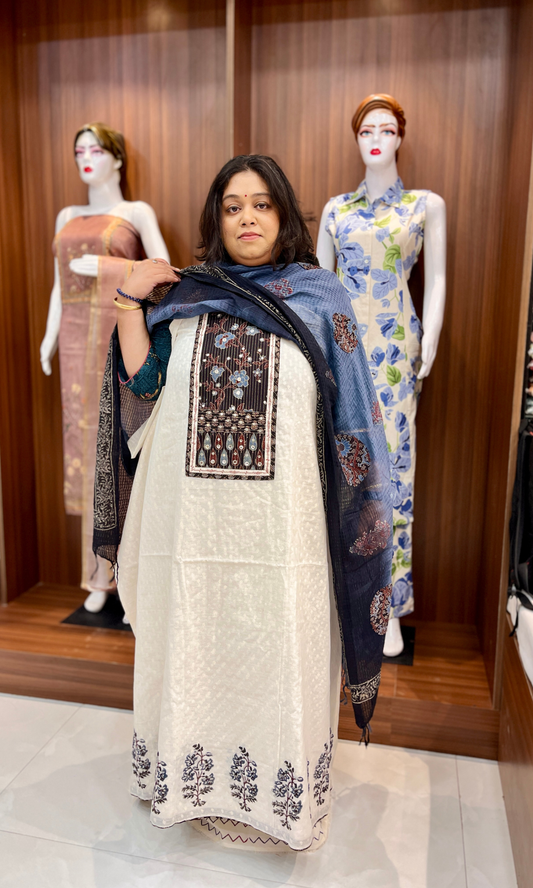 Premium Pure Handloom Cotton Unstitched Suit Set with Dupatta – Elegant & Breathable