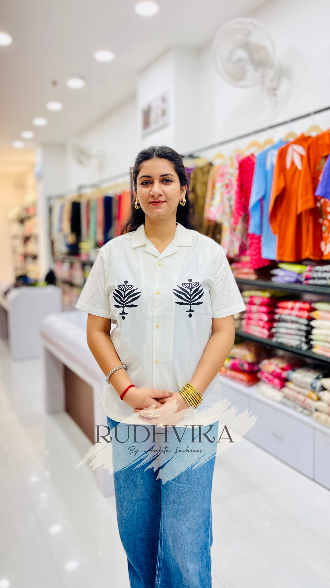 RUDHVIKA White Cotton Printed Shirt
