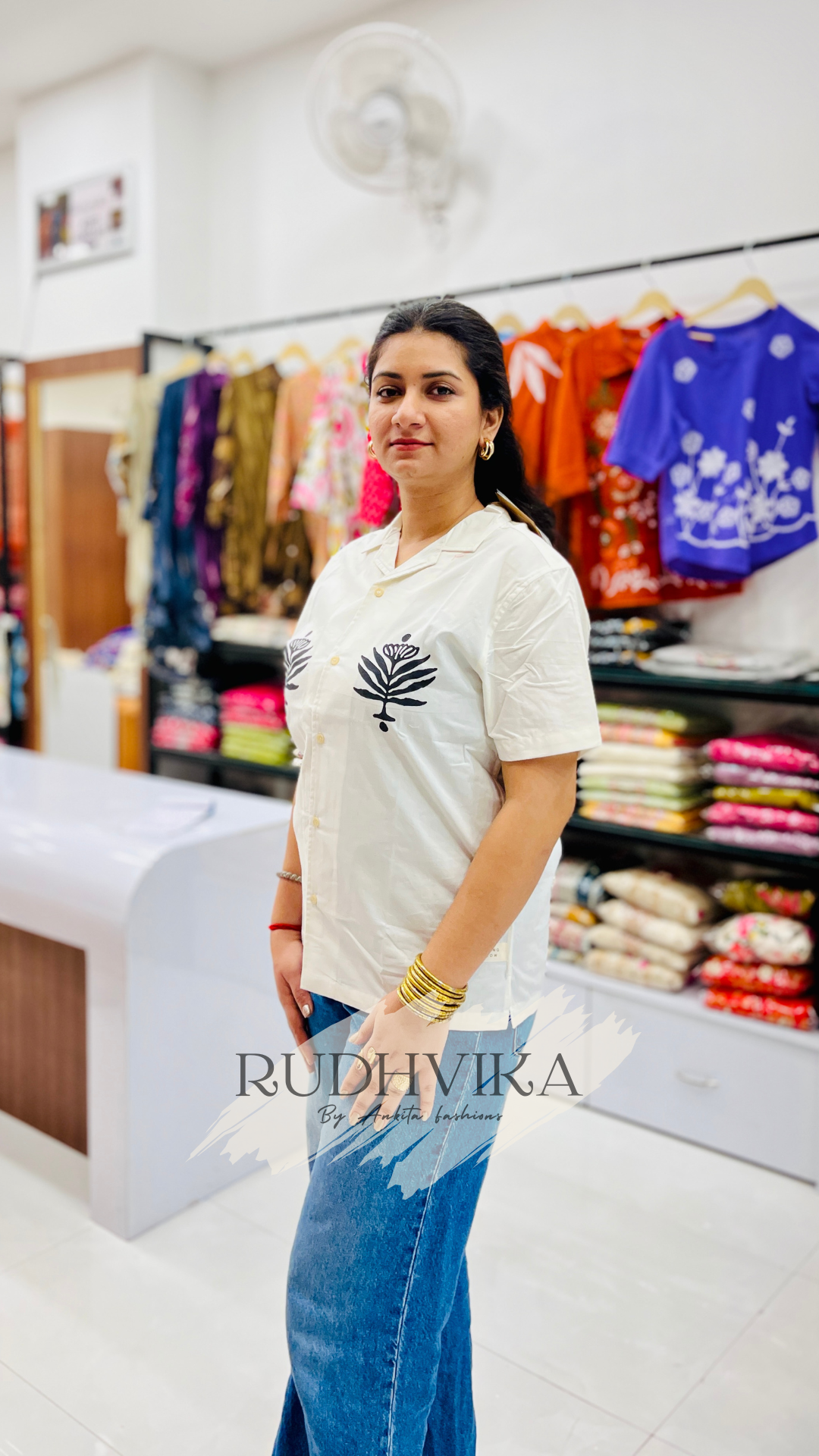RUDHVIKA White Cotton Printed Shirt