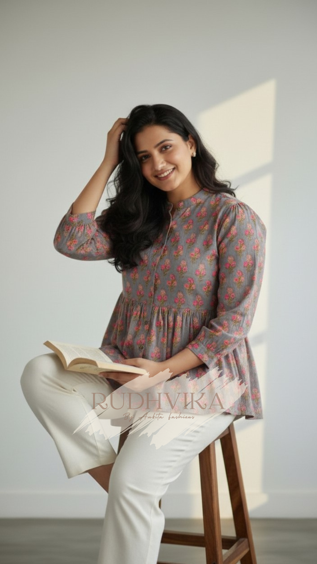 Elegant Floral Printed Peplum Kurti – XXXL