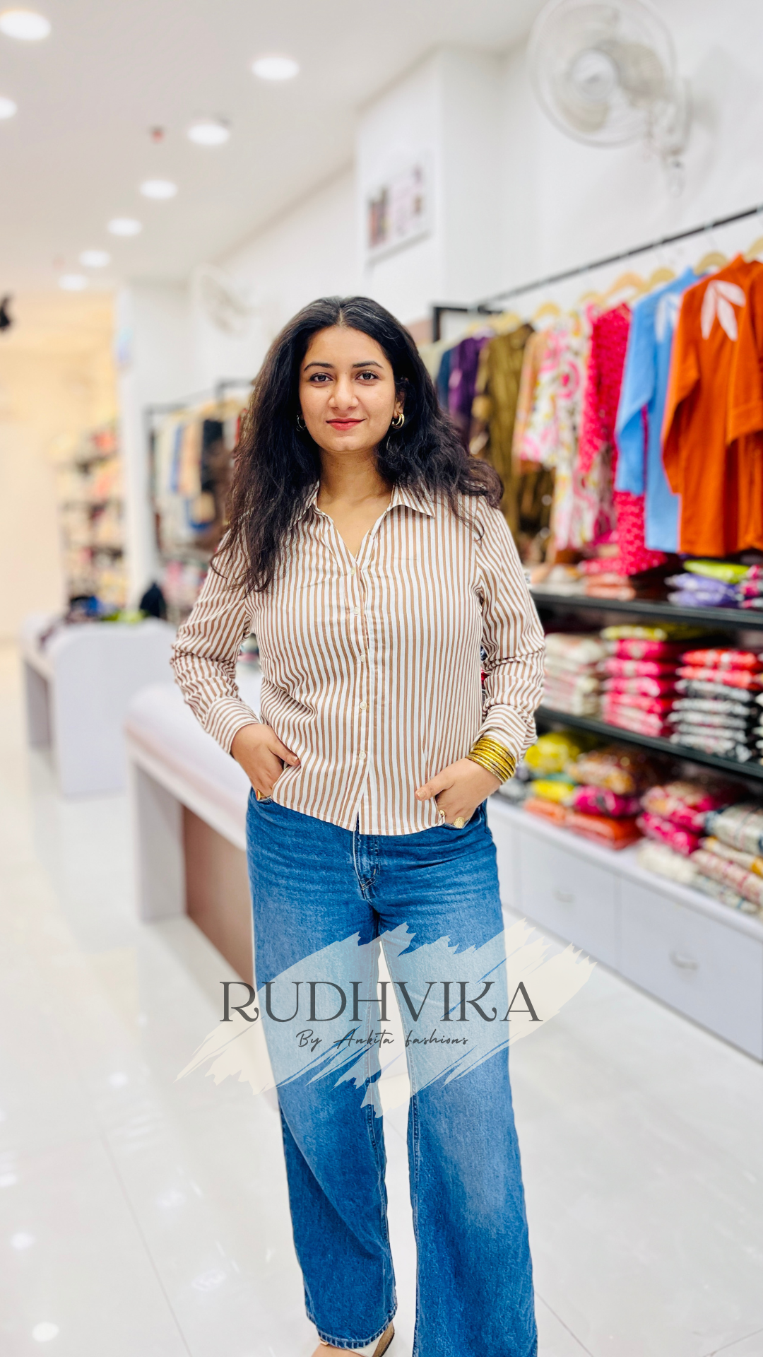 Women’s Beige & White Striped Cotton Shirt