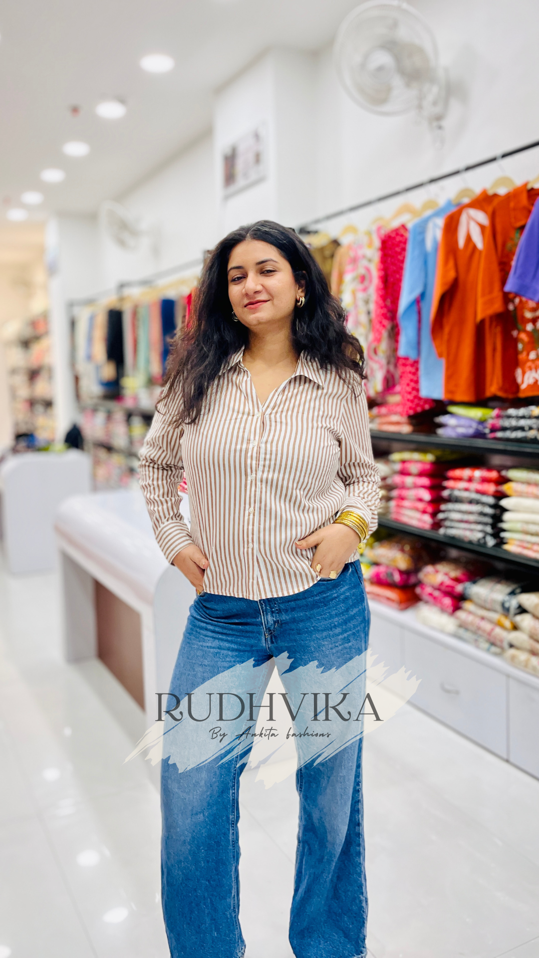 Women’s Beige & White Striped Cotton Shirt