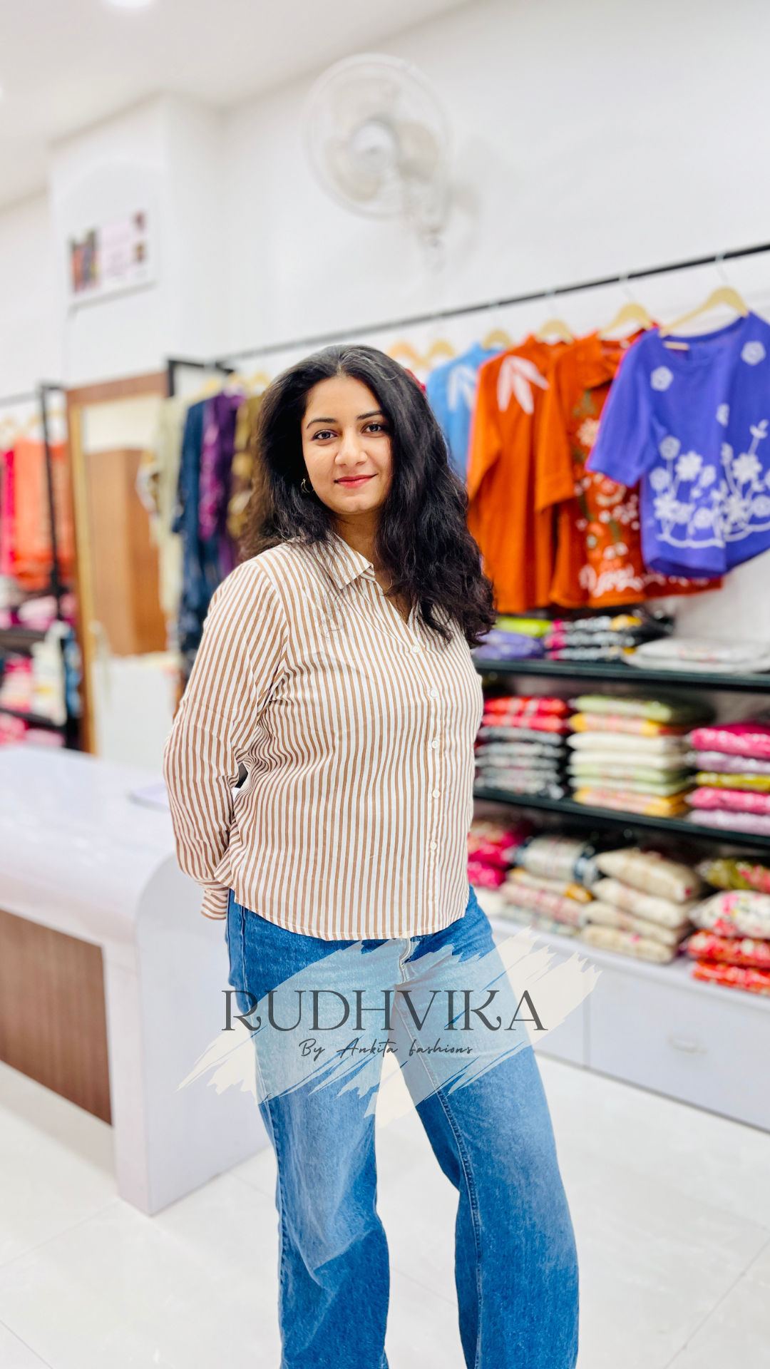 Women’s Beige & White Striped Cotton Shirt