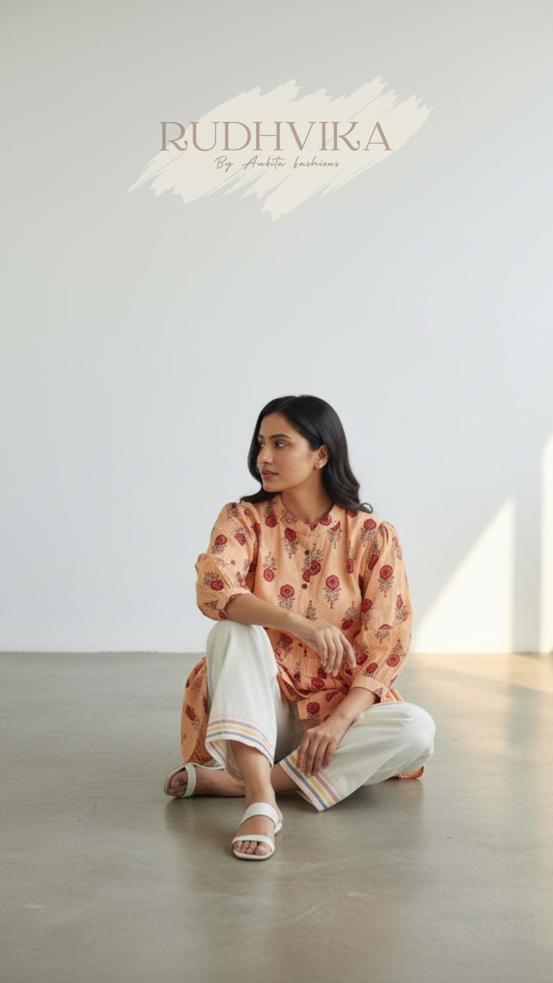 Peach Floral Printed Peplum Kurti – XXXL