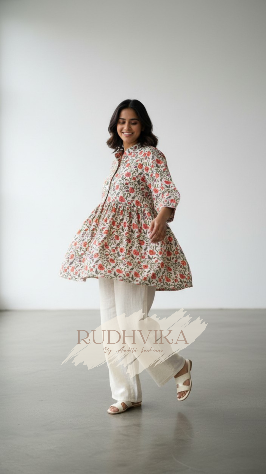 Floral Printed Flared Peplum Kurti – XXXL