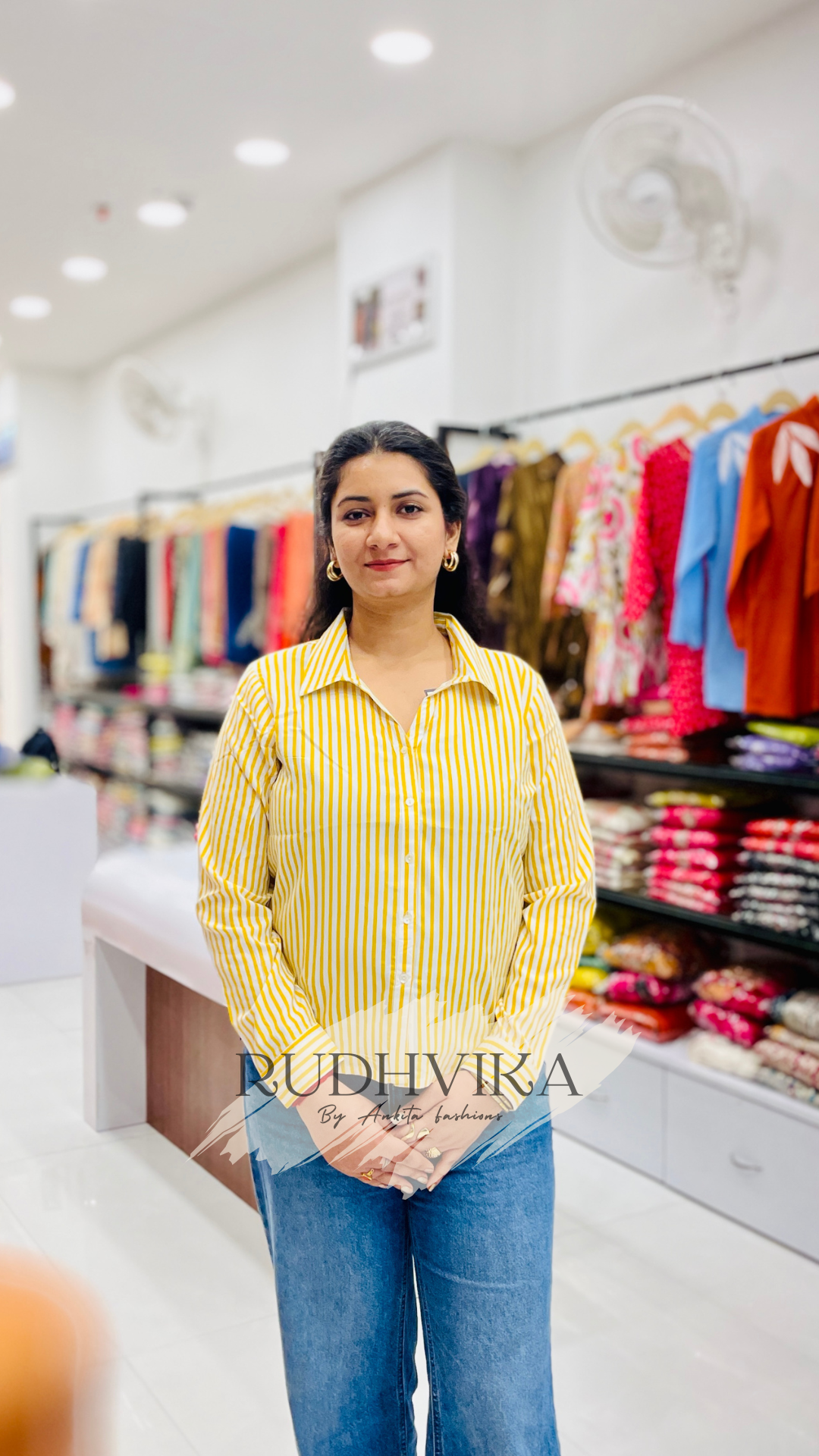 RUDHVIKA Yellow Striped Cotton Shirt