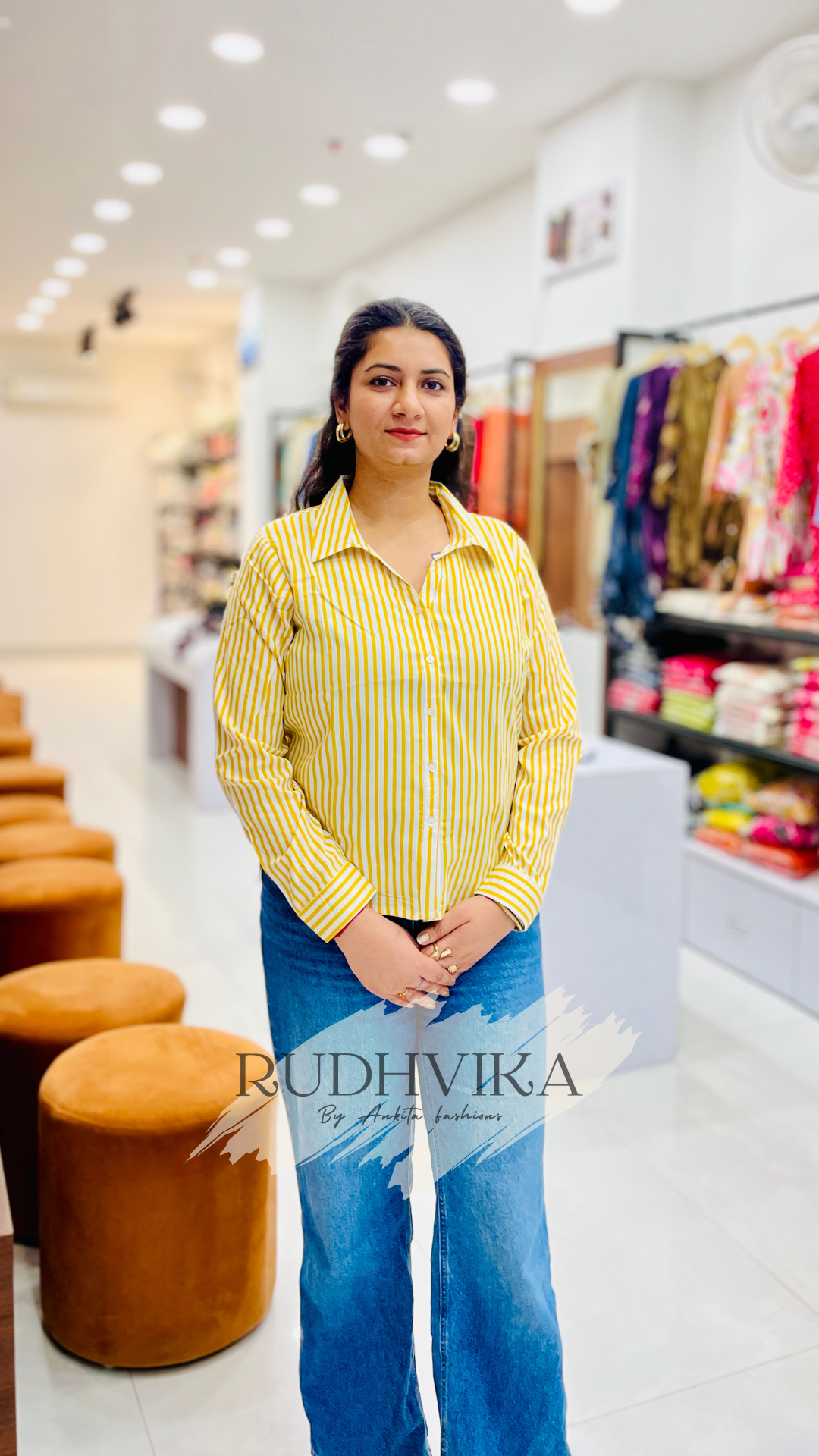 RUDHVIKA Yellow Striped Cotton Shirt