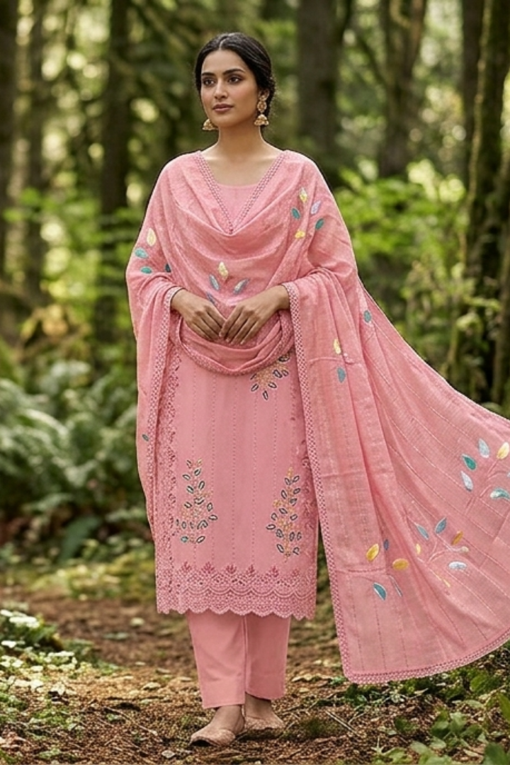 Women’s Embroidered Unstitched Cotton Suit Set with Dupatta