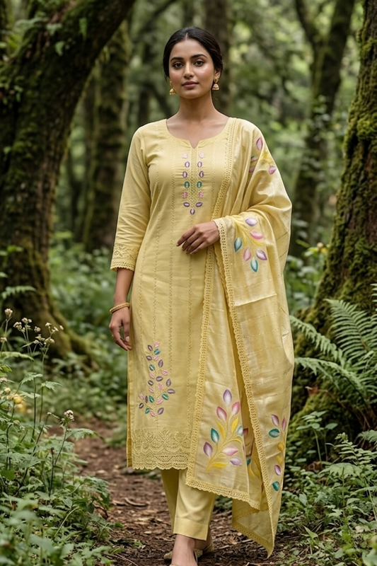 Women’s Embroidered Unstitched Cotton Suit Set with Dupatta