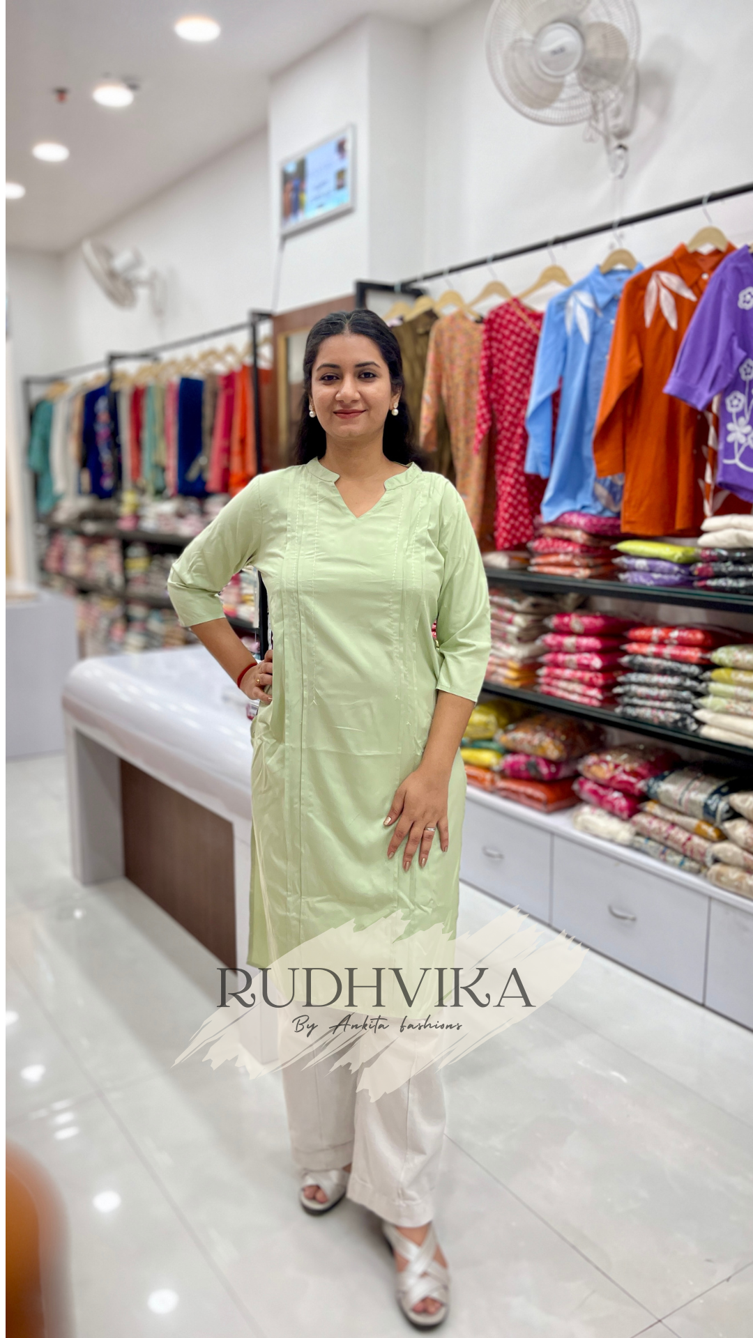 Elegant Mint Green Cotton Kurti with Front Thread Detailing