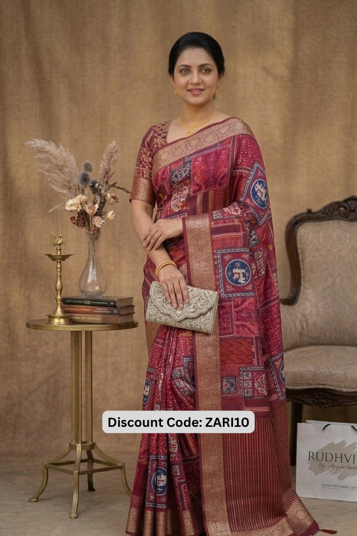 Premium Pure Dola Silk Saree in Maroon with Antique Zari Border | Festive & Wedding Wear