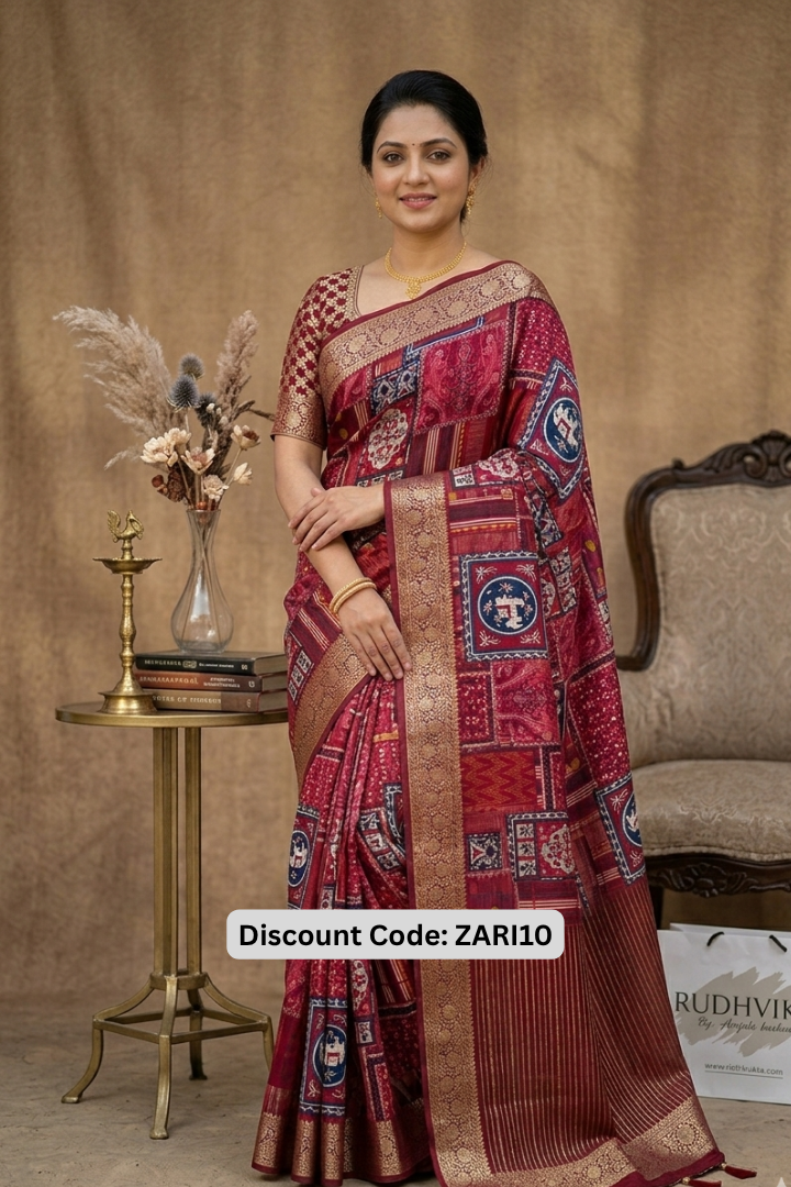 Premium Pure Dola Silk Saree in Maroon with Antique Zari Border | Festive & Wedding Wear