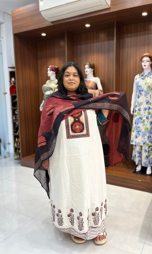 Premium Pure Handloom Cotton Unstitched Suit Set with Dupatta – Elegant & Breathable