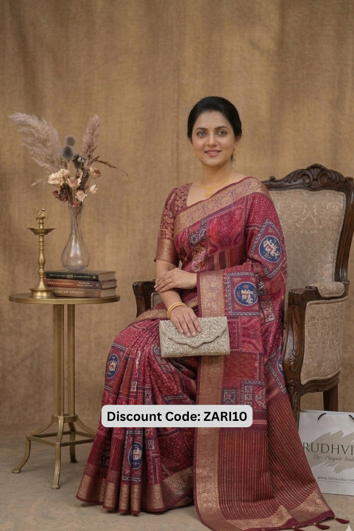 Premium Pure Dola Silk Saree in Maroon with Antique Zari Border | Festive & Wedding Wear
