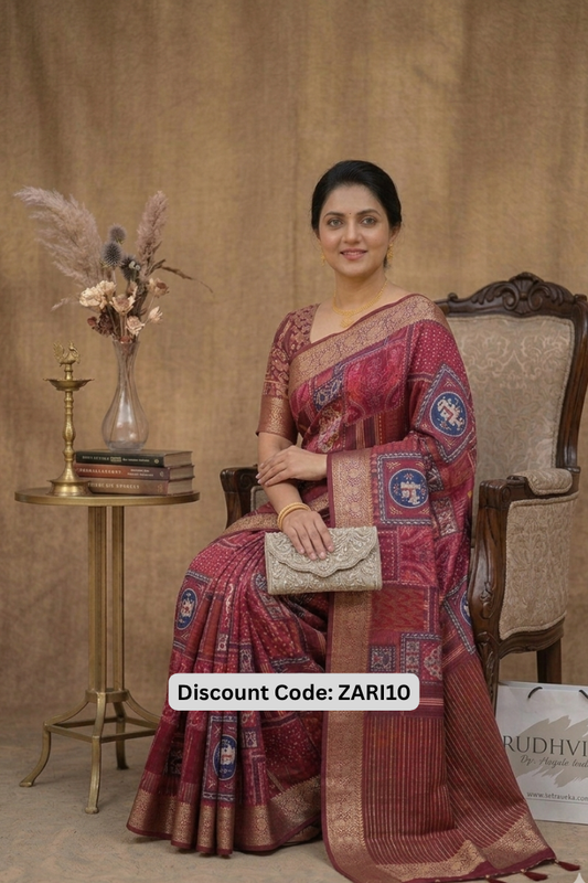 Premium Pure Dola Silk Saree in Maroon with Antique Zari Border | Festive & Wedding Wear
