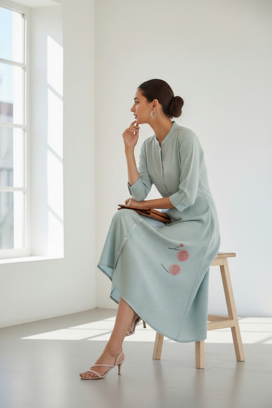 Powder Blue Self-Pattern Flared Kurti Dress | RUDHVIKA By Ankita Fashions