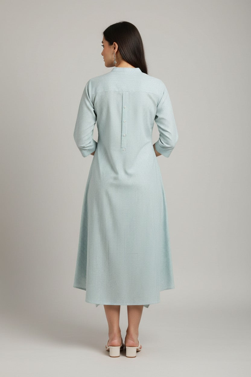 Powder Blue Self-Pattern Flared Kurti Dress | RUDHVIKA By Ankita Fashions