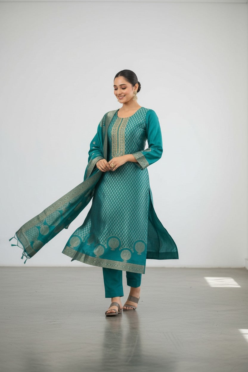 Unstitched: Pure Banglory Silk Jacquard With Embroidery Work