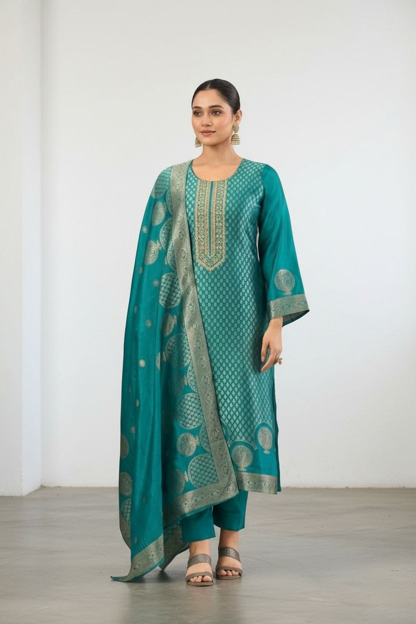 Unstitched: Pure Banglory Silk Jacquard With Embroidery Work