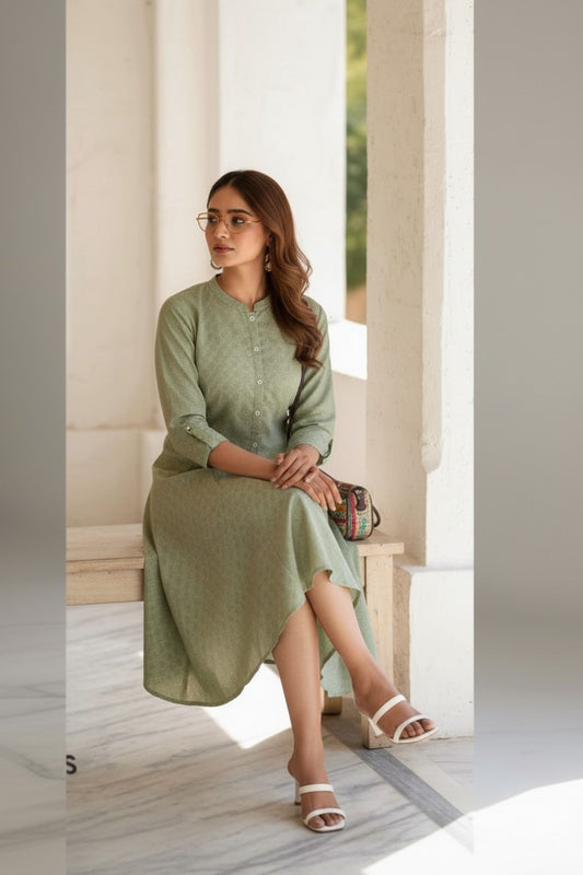 Blended Cotton Self Pattern Kurti Dress With Flair | RUDHVIKA By Ankita Fashions