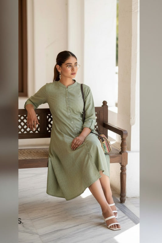 Blended Cotton Self Pattern Kurti Dress With Flair | RUDHVIKA By Ankita Fashions