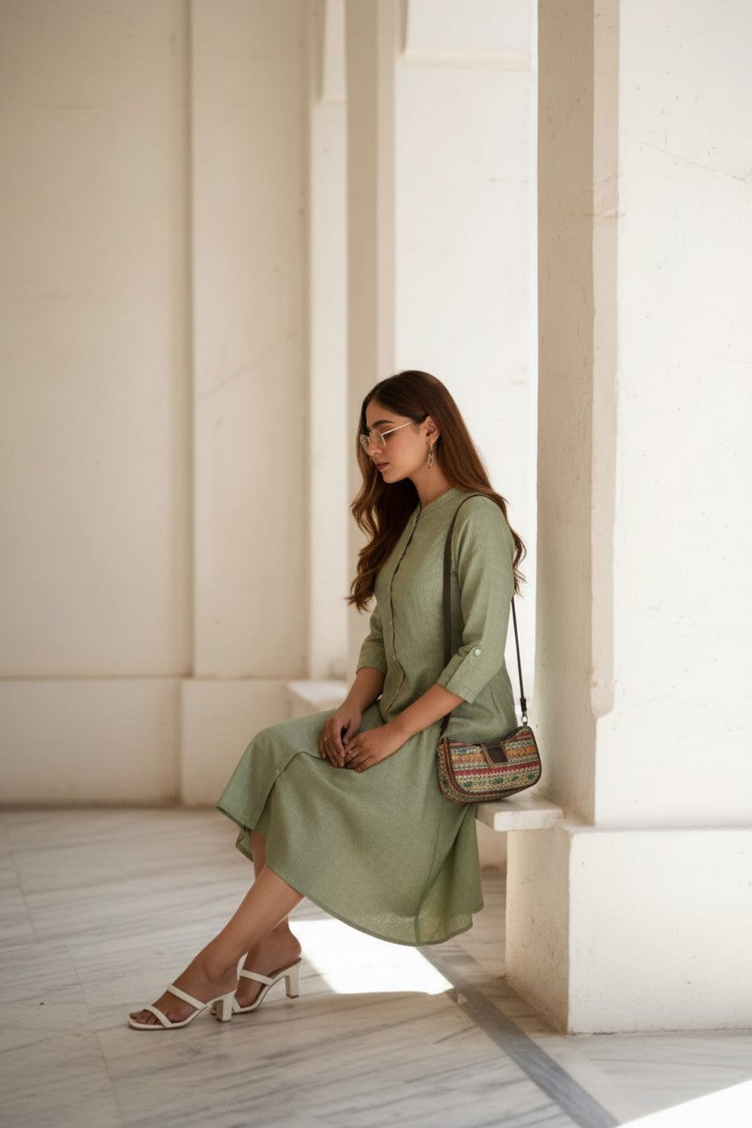 Blended Cotton Self Pattern Kurti Dress With Flair | RUDHVIKA By Ankita Fashions