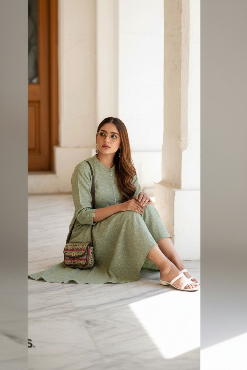 Blended Cotton Self Pattern Kurti Dress With Flair | RUDHVIKA By Ankita Fashions