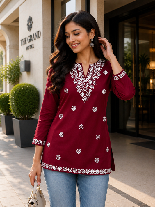 RUDHVIKA Casual Ethnic Kurti with White Embroidery – 3XL