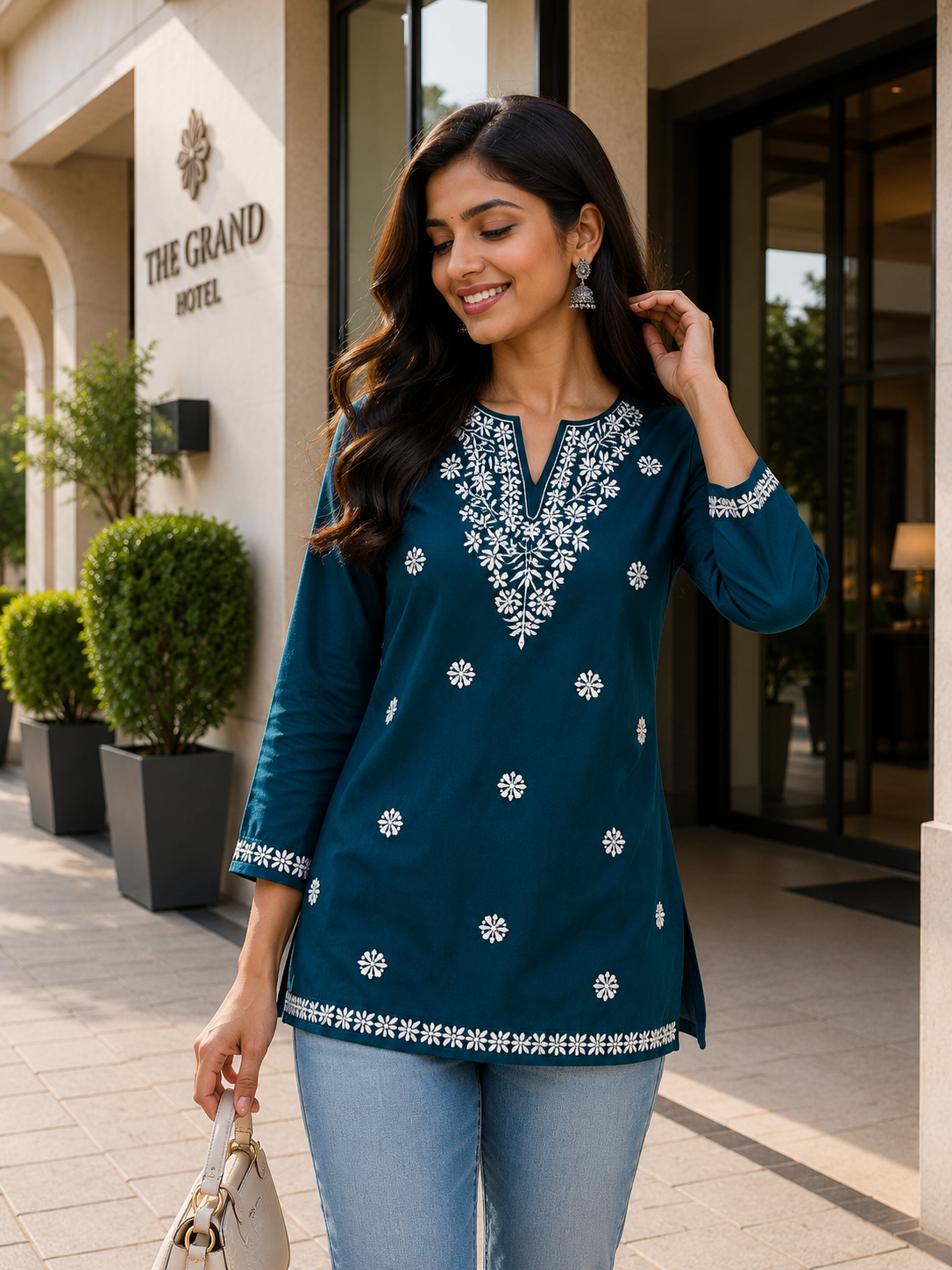 RUDHVIKA Casual Ethnic Kurti with White Embroidery – 3XL