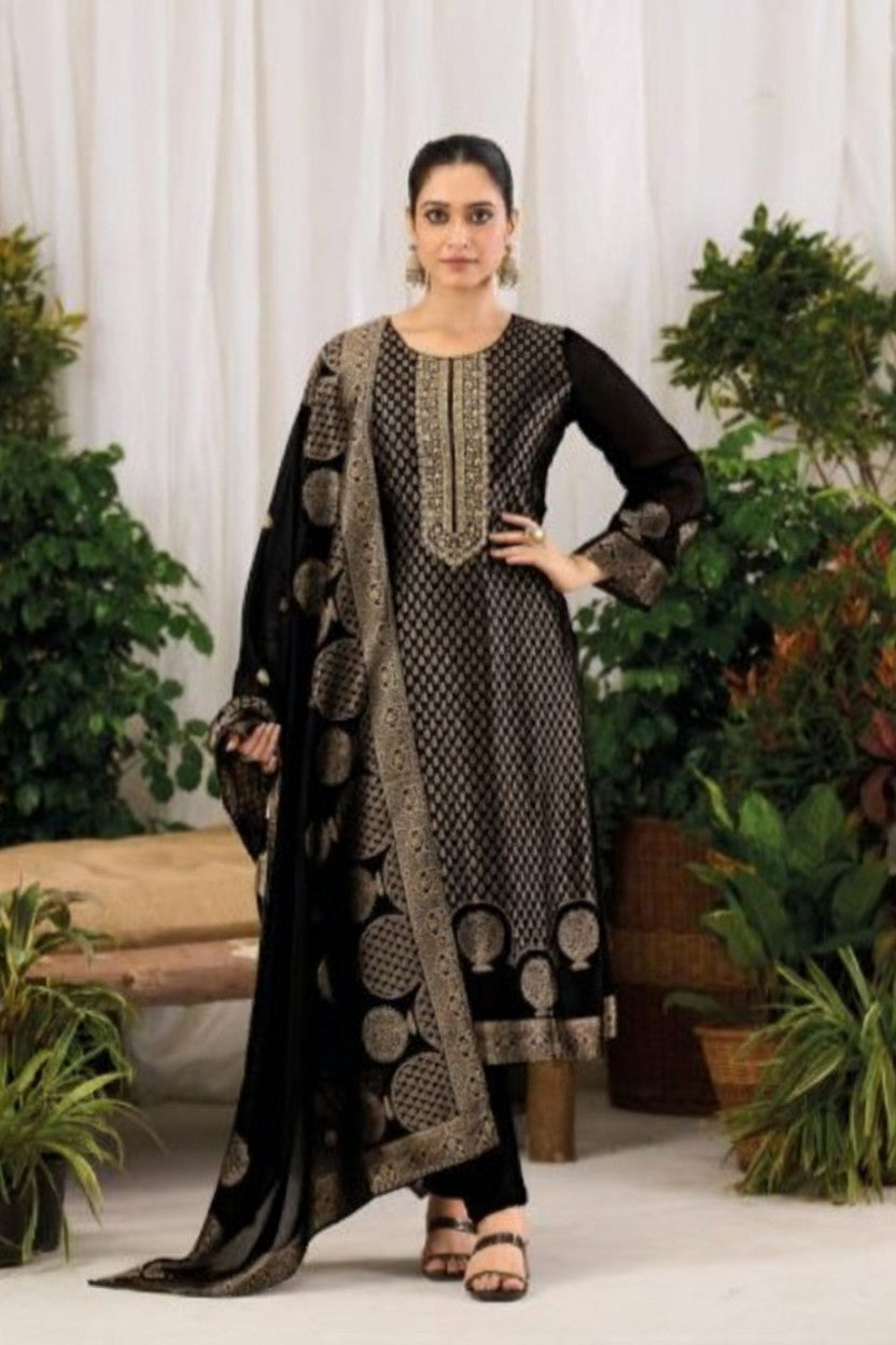 Unstitched: Pure Banglory Silk Jacquard With Embroidery Work