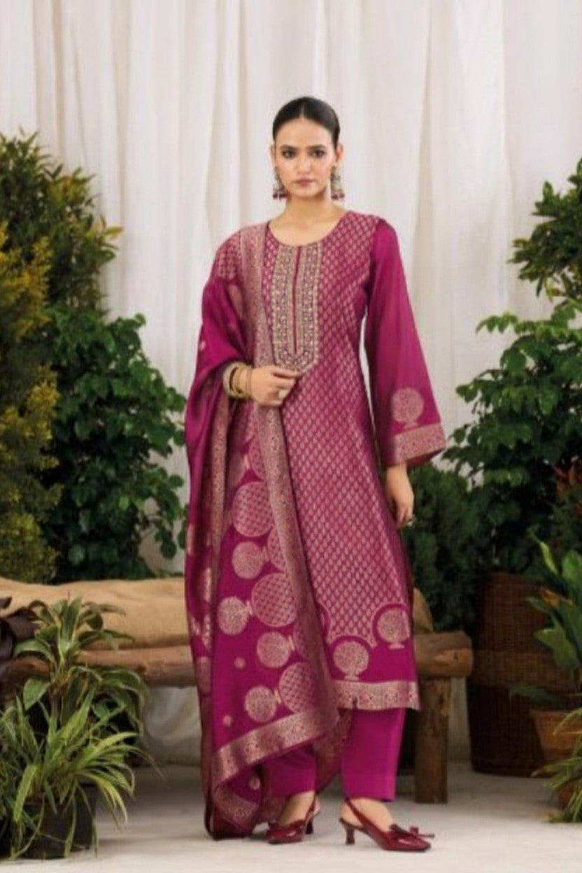 Unstitched: Pure Banglory Silk Jacquard With Embroidery Work