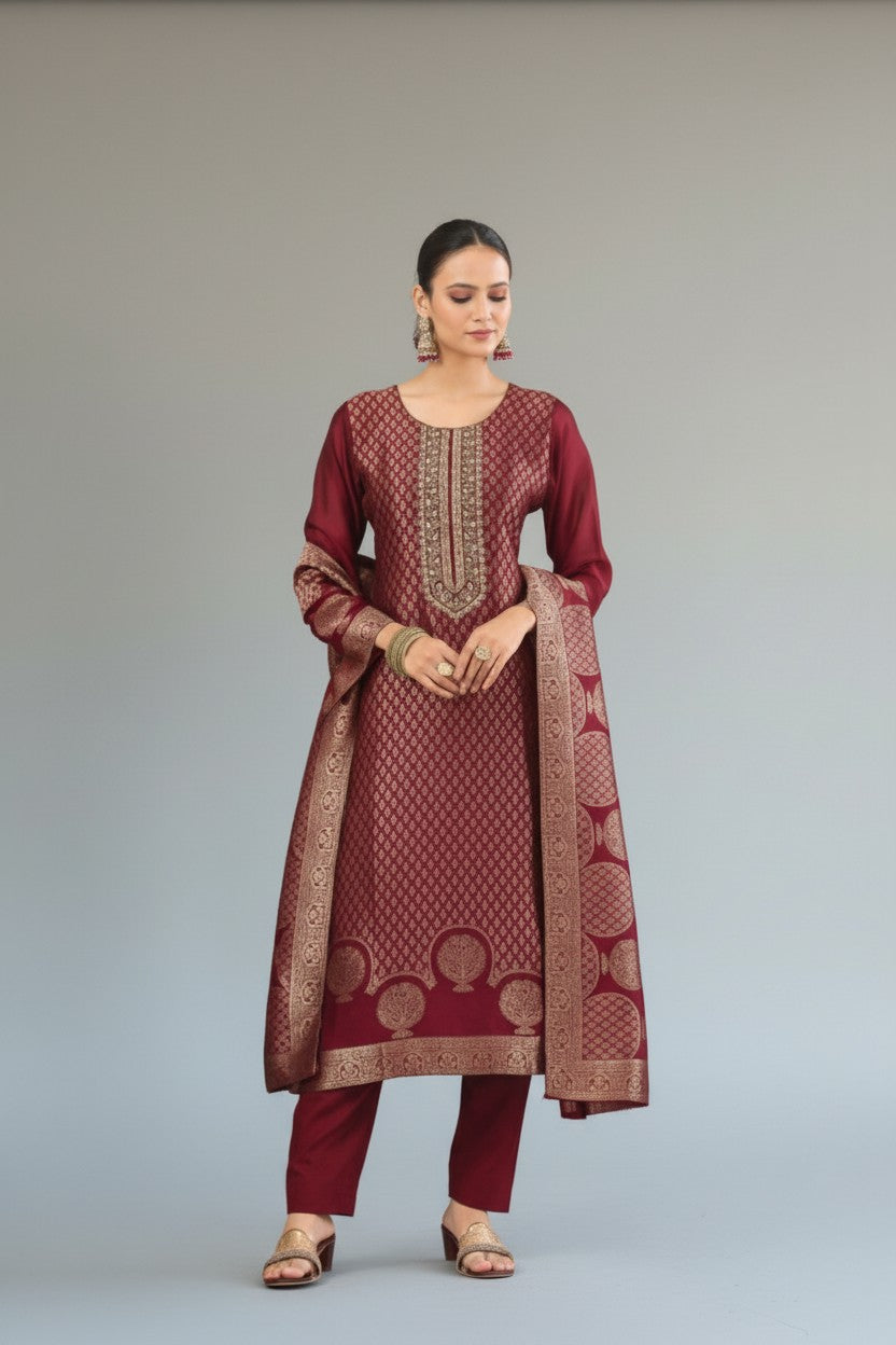 Unstitched: Pure Banglory Silk Jacquard With Embroidery Work