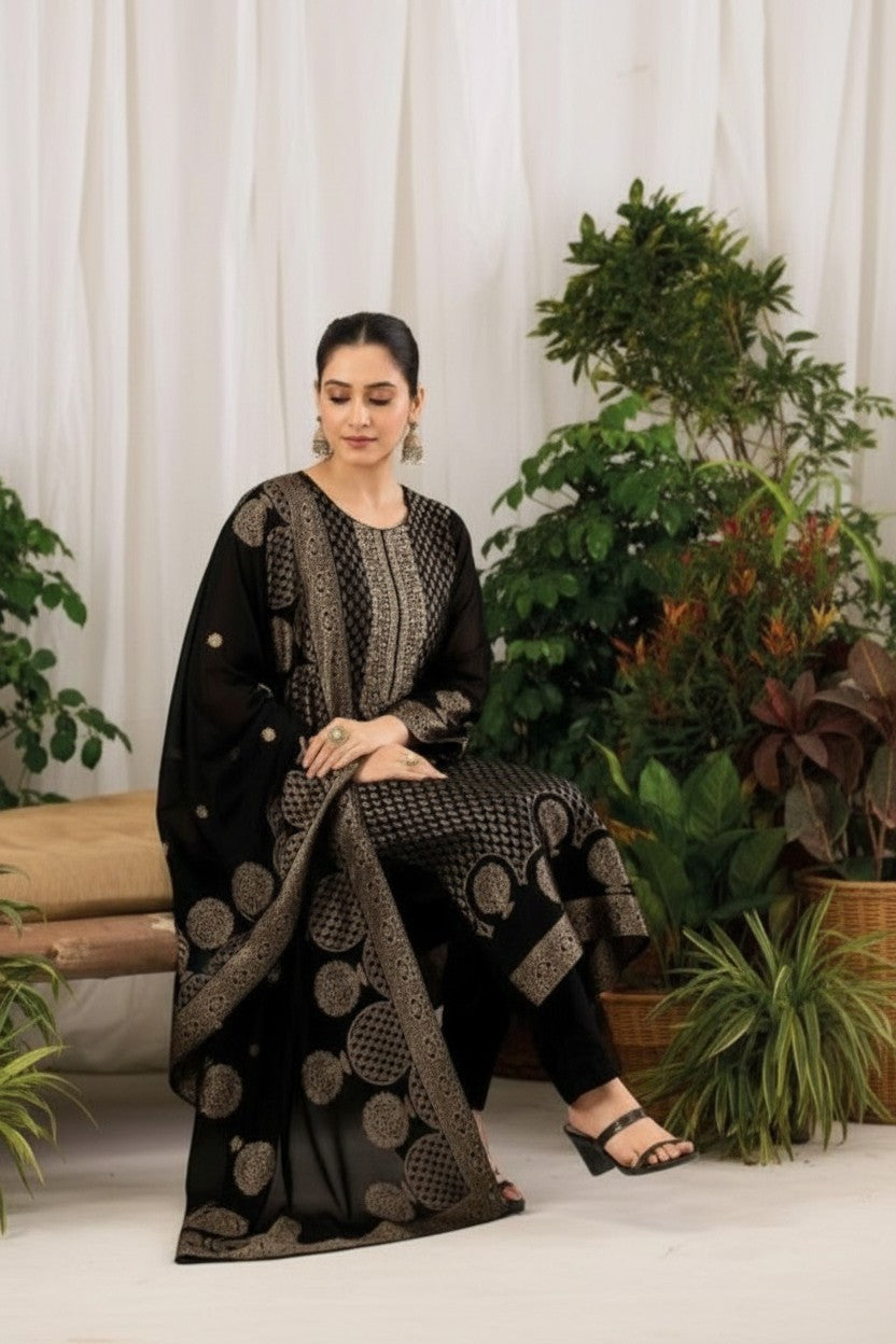 Unstitched: Pure Banglory Silk Jacquard With Embroidery Work
