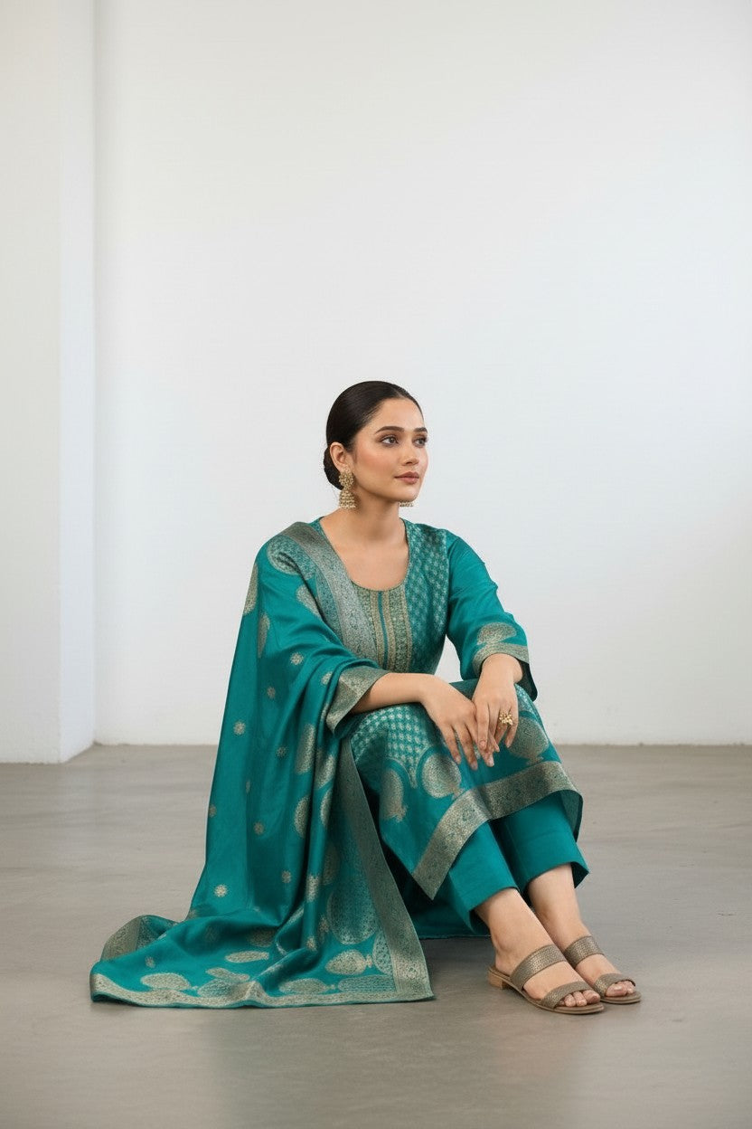 Unstitched: Pure Banglory Silk Jacquard With Embroidery Work