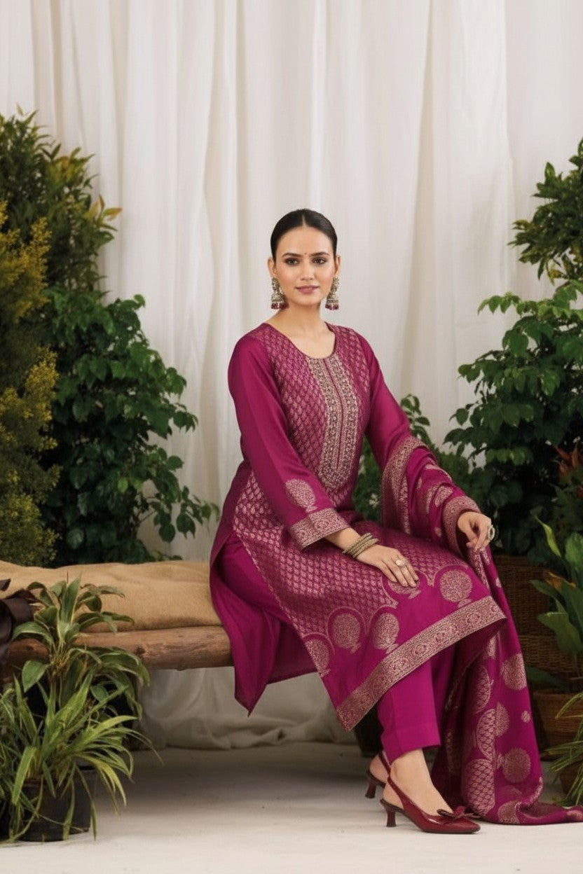 Unstitched: Pure Banglory Silk Jacquard With Embroidery Work