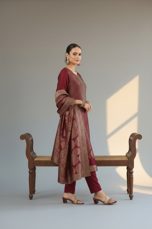 Unstitched: Pure Banglory Silk Jacquard With Embroidery Work