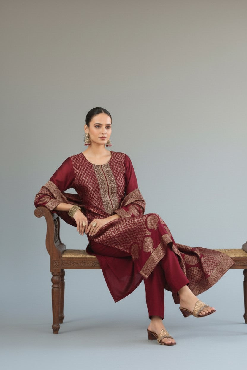Unstitched: Pure Banglory Silk Jacquard With Embroidery Work