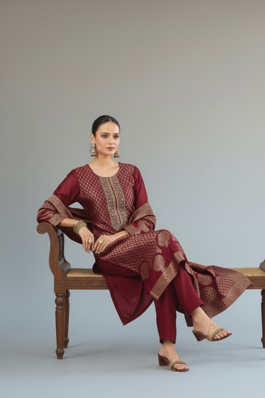 Unstitched: Pure Banglory Silk Jacquard With Embroidery Work