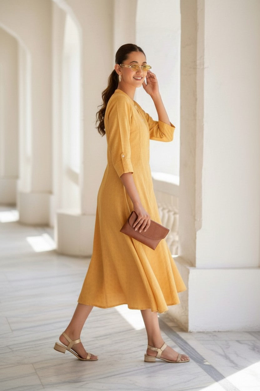 Blended Cotton Self Pattern Kurti Dress With Flair | RUDHVIKA By Ankita Fashions