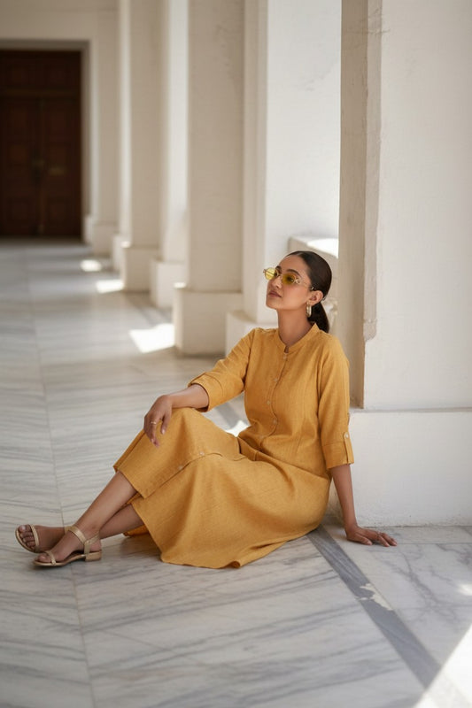 Blended Cotton Self Pattern Kurti Dress With Flair | RUDHVIKA By Ankita Fashions