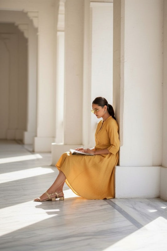 Blended Cotton Self Pattern Kurti Dress With Flair | RUDHVIKA By Ankita Fashions